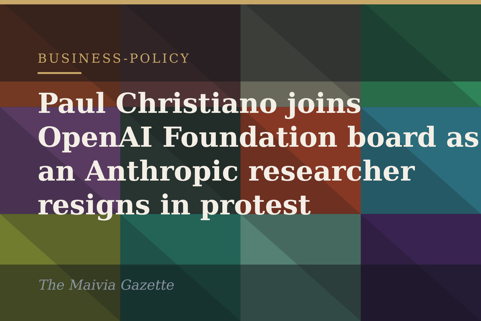 Typographic card: Paul Christiano joins OpenAI Foundation board as an Anthropic researcher resigns in protest